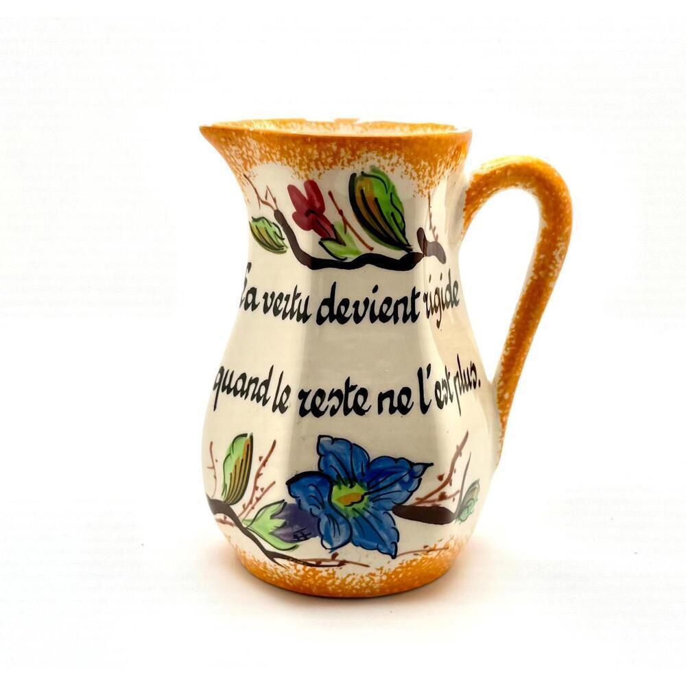 Vintage Gabriel Fourmaintraux Desvres Faïence Pitcher – c.1950s – French Proverb